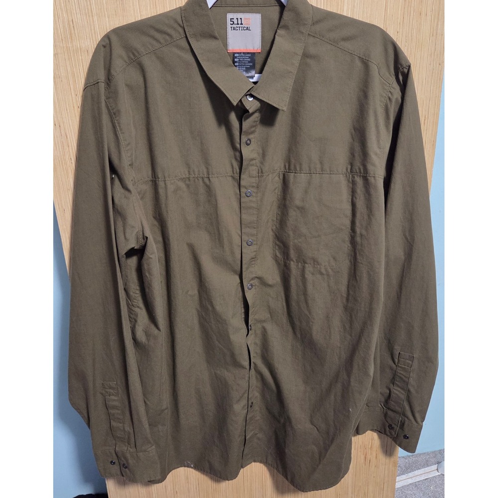 5.11 Tactical Mens XL Olive Green Long Sleeve Snap Down Utility Shirt
